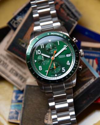Fossil Sport Tourer Chronograph Green Dial Stainless Steel Watch (FS6048) Fossil