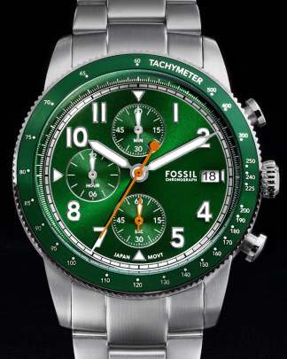 Fossil Sport Tourer Chronograph Green Dial Stainless Steel Watch (FS6048) Fossil