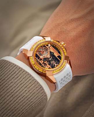 Jacob & Co. Epic X Baguette features an 18K rose gold case Watch Jacob & Co