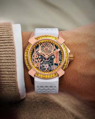 Jacob & Co. Epic X Baguette features an 18K rose gold case Watch Jacob & Co