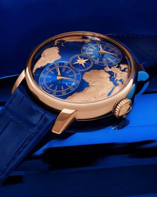 Jacob & Co. The World Is Yours Dual Time Zone (Rose Gold & Blue Dial Edition) (Reference: WT110.40.AA.AA.ABALA). Jacob (B)